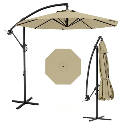 10FT Cantilever Umbrella With Cross Base - 2-6 People, Outdoor Offset Design With Crank Lift, Fade-Resistant Canopy For Deck Pool Garden Backyard 8 10FT Cantilever Umbrella With Cross Base - 2-6 People, Outdoor Offset Design With Crank Lift, Fade-Resistant Canopy For Deck Pool Garden Backyard - Image 8