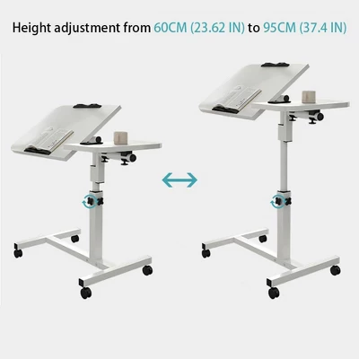 Overbed Table With Height Adjustable, Over Bed Table Movable Rolling Bedside Table Standing With Wheels, Desk Table With 0-90 Degrees Tilting 4 Overbed Table With Height Adjustable, Over Bed Table Movable Rolling Bedside Table Standing With Wheels, Desk Table With 0-90 Degrees Tilting - Image 4