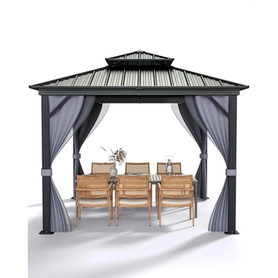 Outdoor Gazebo, Heavy Duty Hardtop Gazebo With Aluminum Frame, Double Roof Canopy, Curtains And Netting, Pergolas For Patios, Garden, Lawns 8 Outdoor Gazebo, Heavy Duty Hardtop Gazebo With Aluminum Frame, Double Roof Canopy, Curtains And Netting, Pergolas For Patios, Garden, Lawns - Image 8
