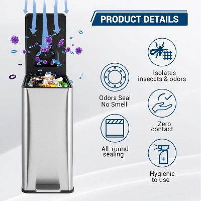 4 Gallon/15 L Trash Can, Stainless Steel Garbage Can With Soft-Close Lid, Removable Inner Bucket 5 4 Gallon/15 L Trash Can, Stainless Steel Garbage Can With Soft-Close Lid, Removable Inner Bucket - Image 5