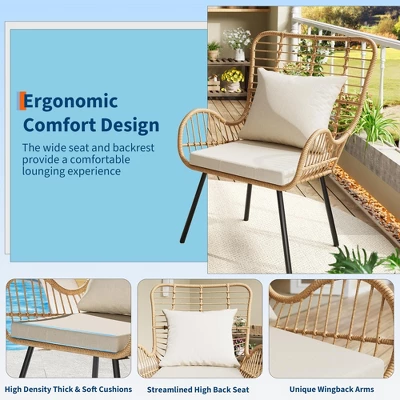 Set Of 2 All-Weather Wicker Patio Chairs, Outdoor Rattan Dining Chairs With Thick Cushions & High Backrest For Porch, Balcony, Garden, Brown 2 Set Of 2 All-Weather Wicker Patio Chairs, Outdoor Rattan Dining Chairs With Thick Cushions & High Backrest For Porch, Balcony, Garden, Brown - Image 2