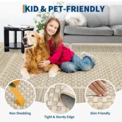 Indoor Modern Geometric Bordered Large Living Room Rugs, Washable Non Slip Throw Carpet For Bedroom, Soft Stain Resistant Floor Cover For Dining Room -Living Aura Store GUEST 7563c726 e6ac 485a 9332 6949894301c0