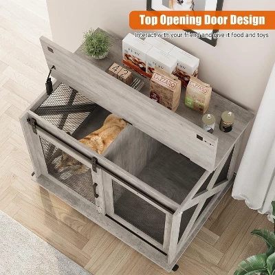 37 Inch Dog Crate Furniture, Indoor Dog Cage With Sliding Barn Door, Flip Top Dog Kennel End Table With Removable Divider 1 37 Inch Dog Crate Furniture, Indoor Dog Cage With Sliding Barn Door, Flip Top Dog Kennel End Table With Removable Divider