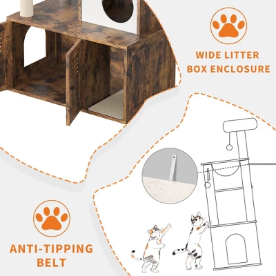Litter Box Enclosure With Cat Tree Tower & Condo - Hidden Pet Washroom With Sisal Scratching Post, Hammocks, Condo, Multi Platform, Soft Plush Perch 4 Litter Box Enclosure With Cat Tree Tower & Condo - Hidden Pet Washroom With Sisal Scratching Post, Hammocks, Condo, Multi Platform, Soft Plush Perch - Image 4