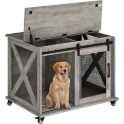 37 Inch Dog Crate Furniture, Indoor Dog Cage With Sliding Barn Door, Flip Top Dog Kennel End Table With Removable Divider 16 37 Inch Dog Crate Furniture, Indoor Dog Cage With Sliding Barn Door, Flip Top Dog Kennel End Table With Removable Divider -Living Aura Store GUEST 778a560a 1017 4e1e 9666 0e95b41f412c