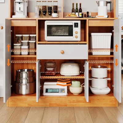 Kitchen Pantry Cabinet With Drawers - Wood Sideboard Buffet With Doors, Adjustable Shelf, Storage Rack, Coffee Bar Station For Kitchen Dining Room 5 Kitchen Pantry Cabinet With Drawers - Wood Sideboard Buffet With Doors, Adjustable Shelf, Storage Rack, Coffee Bar Station For Kitchen Dining Room - Image 5