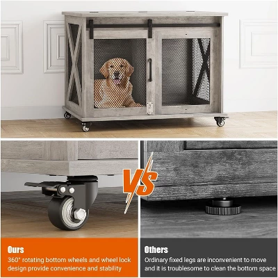 37 Inch Dog Crate Furniture, Indoor Dog Cage With Sliding Barn Door, Flip Top Dog Kennel End Table With Removable Divider 2 37 Inch Dog Crate Furniture, Indoor Dog Cage With Sliding Barn Door, Flip Top Dog Kennel End Table With Removable Divider - Image 2