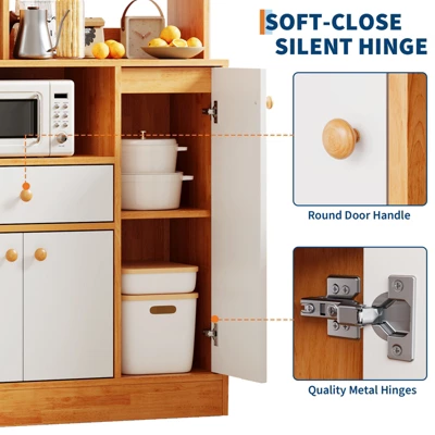 Kitchen Pantry Cabinet With Drawers - Wood Sideboard Buffet With Doors, Adjustable Shelf, Storage Rack, Coffee Bar Station For Kitchen Dining Room 4 Kitchen Pantry Cabinet With Drawers - Wood Sideboard Buffet With Doors, Adjustable Shelf, Storage Rack, Coffee Bar Station For Kitchen Dining Room - Image 4