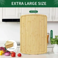 Extra Large Bamboo Cutting Board For Kitchen, Stove Top Cover Wood Butcher Block With Juice Groove For Meat Turkey Carving Charcuteries, 0.8" Th