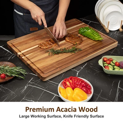 4 Piece Large Acacia Wood Cutting Board, 20x15x1.5 Inch, Knives Friendly Chopping Board With Deep Juice Grooves & Built In Handle For Kitchen 1 4 Piece Large Acacia Wood Cutting Board, 20x15x1.5 Inch, Knives Friendly Chopping Board With Deep Juice Grooves & Built In Handle For Kitchen