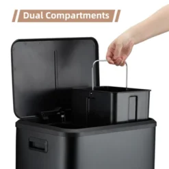8 Gallon Dual Compartment Trash Can With Inner Buckets, Stainless Steel Garbage Can, Soft Close Lid