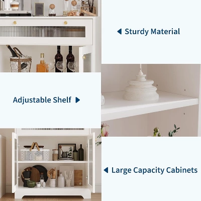 DobleePy 62" Pantry Cabinet With 1 Drawer, 2 Cabinets & 3 Adjustable Open Shelves, Tall Freestanding Storage Organizer For Kitchen & Dining Room 6 DobleePy 62" Pantry Cabinet With 1 Drawer, 2 Cabinets & 3 Adjustable Open Shelves, Tall Freestanding Storage Organizer For Kitchen & Dining Room - Image 6