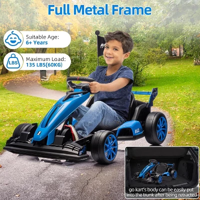 24V Kids Ride On Go Kart, 7.5mph Variable High Speed Drifting Car, 7ah Battery 200W*2 Motors,Ajustable Legroom For Kids Grows, Blue 2 24V Kids Ride On Go Kart, 7.5mph Variable High Speed Drifting Car, 7ah Battery 200W*2 Motors,Ajustable Legroom For Kids Grows, Blue - Image 2