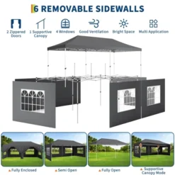 10x20 Pop Up Canopy Tent, Heavy Duty Commercial Easy Up Canopy With Removable Sidewalls, Awning & Roller Bag For Outdoor, Parties, Garden Gazebo Tent