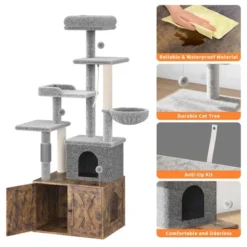 Cat Tree With Litter Box Enclosure - Hidden Cat Washroom, Indoor Kitten House With Scratching Posts, Multi Platform And Condo, Cat Tower, Hammock -Living Aura Store GUEST 84850eac 311d 4c09 8a48 a6ed72e0f1ac