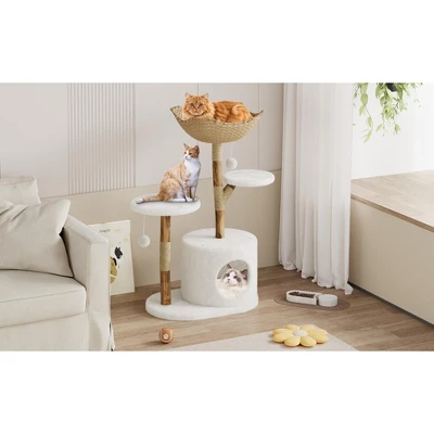 Modern Wood Cat Tree Tower For Large Cats, Luxury Pear Wood Condo, Platforms, Scratching Posts, All-Season Mats, 43" Cat Furniture 6 Modern Wood Cat Tree Tower For Large Cats, Luxury Pear Wood Condo, Platforms, Scratching Posts, All-Season Mats, 43" Cat Furniture - Image 6