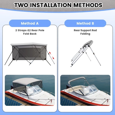 3 Bow Bimini Tops, Mesh Sidewalls Support Poles, Marine Grade Canvas Top, Includes 2 Straps Storage Boot 1 Inch Aluminum Frame 3 3 Bow Bimini Tops, Mesh Sidewalls Support Poles, Marine Grade Canvas Top, Includes 2 Straps Storage Boot 1 Inch Aluminum Frame - Image 3