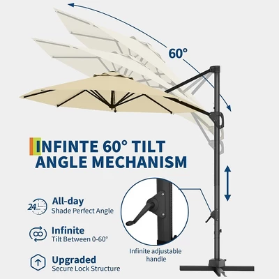 10FT Cantilever Umbrella Outdoor Patio Umbrella With Base And 360-Degree Rotation, Windproof 6 10FT Cantilever Umbrella Outdoor Patio Umbrella With Base And 360-Degree Rotation, Windproof - Image 6