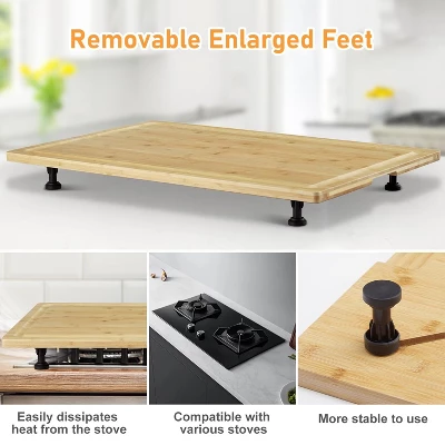 Wooden Stove Top Cover, With Groove And Adjustable Legs For Gas, Electric Stove, Chopping Board For Rvs, Small Kitchens, Camping 6 Wooden Stove Top Cover, With Groove And Adjustable Legs For Gas, Electric Stove, Chopping Board For Rvs, Small Kitchens, Camping - Image 6