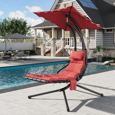 Hanging Chaise Lounge Swing Chair With Canopy, Curved Steel Hammock Lounger For Indoor And Outdoor Use, Patio, Pool, Garden 9 Hanging Chaise Lounge Swing Chair With Canopy, Curved Steel Hammock Lounger For Indoor And Outdoor Use, Patio, Pool, Garden - Image 9