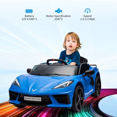 12V Kids Ride On Car, Sports Licensed Corvette Electric Car Toy For Toddles, With Remote Control, Visual Dashboard, LED Lights, Music, For Kids 3-10 5 12V Kids Ride On Car, Sports Licensed Corvette Electric Car Toy For Toddles, With Remote Control, Visual Dashboard, LED Lights, Music, For Kids 3-10 - Image 5