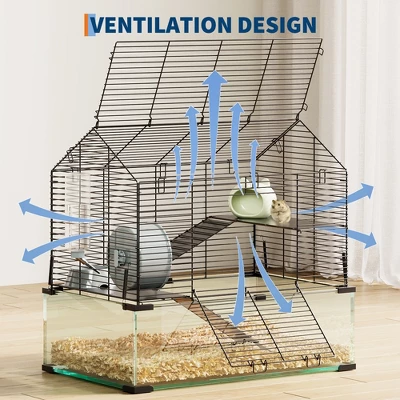 Glass Hamster Cage With Metal Frame - Includes Cage Body, 2 Platforms, 2 Ladders, Connectors, Wheel, Water Bottle, Bowl, 6Mm Tempered Glass Tank 3 Glass Hamster Cage With Metal Frame - Includes Cage Body, 2 Platforms, 2 Ladders, Connectors, Wheel, Water Bottle, Bowl, 6Mm Tempered Glass Tank - Image 3