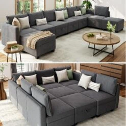Modular Sofa Sectional Sleeper Couch With 2 Ottomans, 9 Seat Convertible U Shaped Modular Couch With Storage, Oversized Sofa Sleeper 9 Modular Sofa Sectional Sleeper Couch With 2 Ottomans, 9 Seat Convertible U Shaped Modular Couch With Storage, Oversized Sofa Sleeper -Living Aura Store GUEST 89d5d025 b7bf 4dc5 a0d0 49d4b769c568