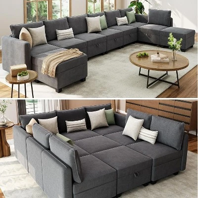 Modular Sofa Sectional Sleeper Couch With 2 Ottomans, 9 Seat Convertible U Shaped Modular Couch With Storage, Oversized Sofa Sleeper 3 Modular Sofa Sectional Sleeper Couch With 2 Ottomans, 9 Seat Convertible U Shaped Modular Couch With Storage, Oversized Sofa Sleeper - Image 3