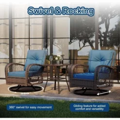 3 Pieces Outdoor Swivel Patio Rocking Chairs, Outdoor Wicker Patio Furniture, 2 Glider Chairs & Side Table, For Backyard, Garden, Balcony, Deck -Living Aura Store GUEST 89db4ddd ab48 4574 a6de f98f5989d4be