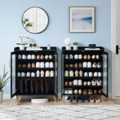 5 Tier Shoe Storage Cabinet With Glass Doors & Adjustable Shelf For Entryway, 20 Pairs Slim Wood Shoe Rack Organizer For Hallway Apartments 11 5 Tier Shoe Storage Cabinet With Glass Doors & Adjustable Shelf For Entryway, 20 Pairs Slim Wood Shoe Rack Organizer For Hallway Apartments -Living Aura Store GUEST 8c79f651 dc4f 4df3 81c2 984126fa8127