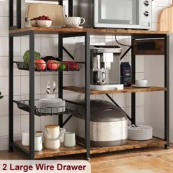 Bakers Rack With Power Outlets & Hooks, Industrial Microwave Stand With Storage, Slim Coffee Bar Station Kitchen Shelves For Small Spaces -Living Aura Store GUEST 8d6042f4 f1dc 4f94 abbc 8d9fd8eb3ba2