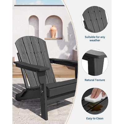 Folding Adirondack Chairs With Ergonomic Extended Backrest, Weather-Resistant HDPE Fire Pit Chairs, Outdoor Lounger For Patio, Garden & Lawn 4 Folding Adirondack Chairs With Ergonomic Extended Backrest, Weather-Resistant HDPE Fire Pit Chairs, Outdoor Lounger For Patio, Garden & Lawn - Image 4