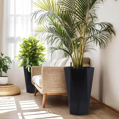 22.5 Inch Tall Diamond Planters (Set Of 2), Self-Watering With Water Level Monitor & Wheels, Flower Pots For Patio, Living Room 4 22.5 Inch Tall Diamond Planters (Set Of 2), Self-Watering With Water Level Monitor & Wheels, Flower Pots For Patio, Living Room - Image 4