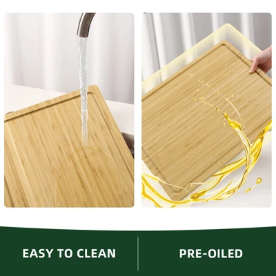 Large Bamboo Cutting Board With Built-in Deep Juice Groove And Back Inner Handles, Easy Cleaning 6 Large Bamboo Cutting Board With Built-in Deep Juice Groove And Back Inner Handles, Easy Cleaning - Image 6