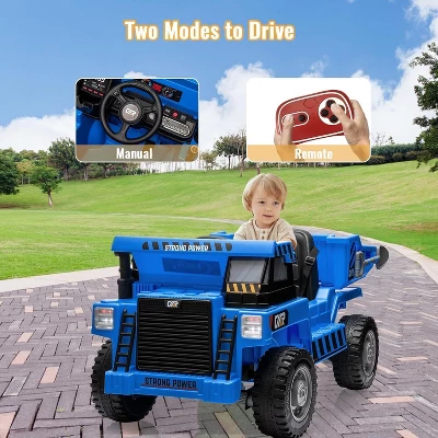12V Ride On Dump Truck For Kids, With Electric Dump Bed, Remote Control And Extra Shovel, USB, MP3, Music Player 6 12V Ride On Dump Truck For Kids, With Electric Dump Bed, Remote Control And Extra Shovel, USB, MP3, Music Player - Image 6