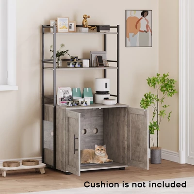 Cat Litter Box Enclosure, 2-in-1 Cat Litter Box Furniture Hidden With 2 Tier Storage Shelves And Doors, Wooden Cat House 7 Cat Litter Box Enclosure, 2-in-1 Cat Litter Box Furniture Hidden With 2 Tier Storage Shelves And Doors, Wooden Cat House - Image 7