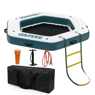 ø8.5FT Inflatable Floating Dock With ø5FT Trampoline Mesh Pool, Portable Float Island With Detachable Ladder, Inflatable Dock Platform For Lake, Pool 5 ø8.5FT Inflatable Floating Dock With ø5FT Trampoline Mesh Pool, Portable Float Island With Detachable Ladder, Inflatable Dock Platform For Lake, Pool - Image 5