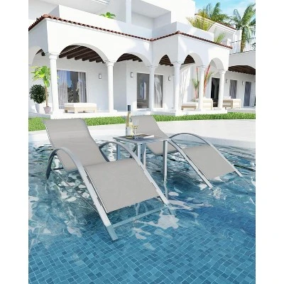 Patio Chaise Lounge Set Of 3, Outdoor Pool/Beach Sunbathing Lawn Lounger With Arm & Side Table, For Poolside, Backyard 8 Patio Chaise Lounge Set Of 3, Outdoor Pool/Beach Sunbathing Lawn Lounger With Arm & Side Table, For Poolside, Backyard - Image 8