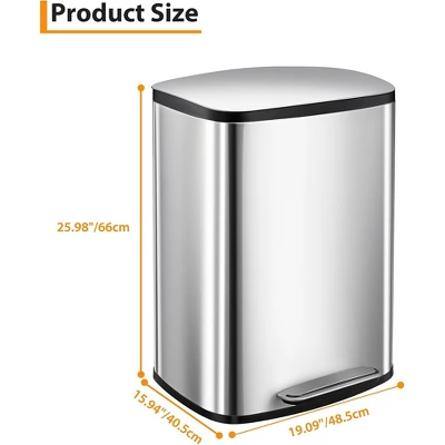 13 Gallon Step Trash Can, Stainless Steel Waste Bin With Removable Inner Bucket & Soft-Close Lid 2 13 Gallon Step Trash Can, Stainless Steel Waste Bin With Removable Inner Bucket & Soft-Close Lid - Image 2
