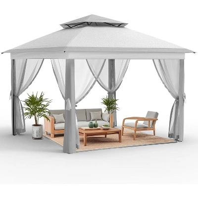 11x11 FT Heavy-Duty Outdoor Gazebo Pavilion - Double Roof W/ Mosquito Netting, All-Weather Metal Frame For Patio, Garden & Deck 9 11x11 FT Heavy-Duty Outdoor Gazebo Pavilion - Double Roof W/ Mosquito Netting, All-Weather Metal Frame For Patio, Garden & Deck - Image 9
