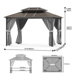 10' X 10' Aluminum Hardtop Gazebo With Galvanized Steel Double Roof Canopy, Outdoor Pergola With Curtains And Netting For Patio Backyard Deck, Grey 14 10' X 10' Aluminum Hardtop Gazebo With Galvanized Steel Double Roof Canopy, Outdoor Pergola With Curtains And Netting For Patio Backyard Deck, Grey -Living Aura Store GUEST 989bf8be 532b 4279 a0ca 74216f5012ec