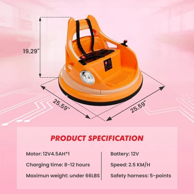 Toddlers Bumper Car, 12V Ride On Toy For Kids, Electric Ride On Car W/Remote Control, Baby Bumping Toy Car W/2 Speeds, LED Lights, 360 Degree Spin 6 Toddlers Bumper Car, 12V Ride On Toy For Kids, Electric Ride On Car W/Remote Control, Baby Bumping Toy Car W/2 Speeds, LED Lights, 360 Degree Spin - Image 6