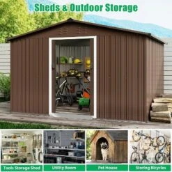 10X12 FT Outdoor Storage Shed, Galvanized Steel Storage Shed, Steel Sliding Doors, Weather Resistant, Garden Tool Shed With Lockable Door -Living Aura Store GUEST 9a13dc03 9d1b 42eb 9911 ba5e01f09a6c
