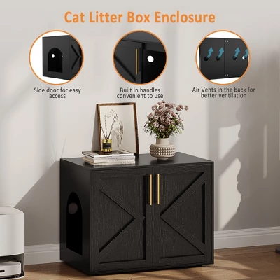 Cat Litter Box Enclosure Furniture, Hidden Wooden Litter Box Cabinet With Side Table Design 3 Cat Litter Box Enclosure Furniture, Hidden Wooden Litter Box Cabinet With Side Table Design - Image 3