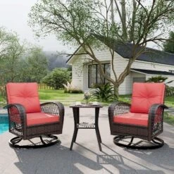 3 Pieces Outdoor Swivel Patio Rocking Chairs, Outdoor Wicker Patio Furniture, 2 Glider Chairs & Side Table, For Backyard, Garden, Balcony, Deck -Living Aura Store GUEST 9b74fb05 ec2f 467d b5fa 34524c87f99a