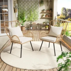 Set Of 2 All-Weather Wicker Patio Chairs, Outdoor Rattan Dining Chairs With Thick Cushions & High Backrest For Porch, Balcony, Garden, Brown 13 Set Of 2 All-Weather Wicker Patio Chairs, Outdoor Rattan Dining Chairs With Thick Cushions & High Backrest For Porch, Balcony, Garden, Brown -Living Aura Store GUEST 9d11c6d0 ab93 47e1 bc4d 4ac8a08e8b17