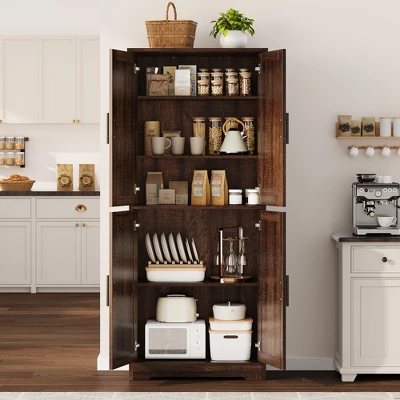 Pantry Cabinet, 70" Kitchen Pantry Cabinet With Doors And Adjustable Shelves, Freestanding Cupboard 1 Pantry Cabinet, 70" Kitchen Pantry Cabinet With Doors And Adjustable Shelves, Freestanding Cupboard