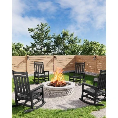 Adirondack Outdoor Patio Rocking Chair, All Weather HDPE Glider Rocker Chair With High Backrest For Porch Balcony Lawn, 380 Lbs Capacity 5 Adirondack Outdoor Patio Rocking Chair, All Weather HDPE Glider Rocker Chair With High Backrest For Porch Balcony Lawn, 380 Lbs Capacity - Image 5