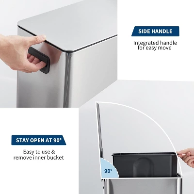 4 Gallon/15 L Trash Can, Stainless Steel Garbage Can With Soft-Close Lid, Removable Inner Bucket 1 4 Gallon/15 L Trash Can, Stainless Steel Garbage Can With Soft-Close Lid, Removable Inner Bucket