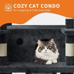 68.5" Multi-Level Cat Tree For Indoor, Heavy Duty Adult Cat Tower With 2 Condos, Plush Perches, Sisal Scratching Posts,Hammocks,Basket,Dangling Balls 12 68.5" Multi-Level Cat Tree For Indoor, Heavy Duty Adult Cat Tower With 2 Condos, Plush Perches, Sisal Scratching Posts,Hammocks,Basket,Dangling Balls -Living Aura Store GUEST a01893d5 d0d8 4a59 9c55 2b2eaabc6e28